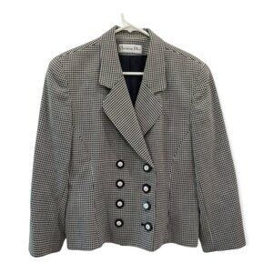 Dior Black & White Houndstooth Double-Breasted Blazer Jacket